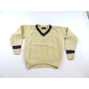Embassy Row Cricket Sweater, V-Neck Cable-Knit, Beige Sz M 1990s